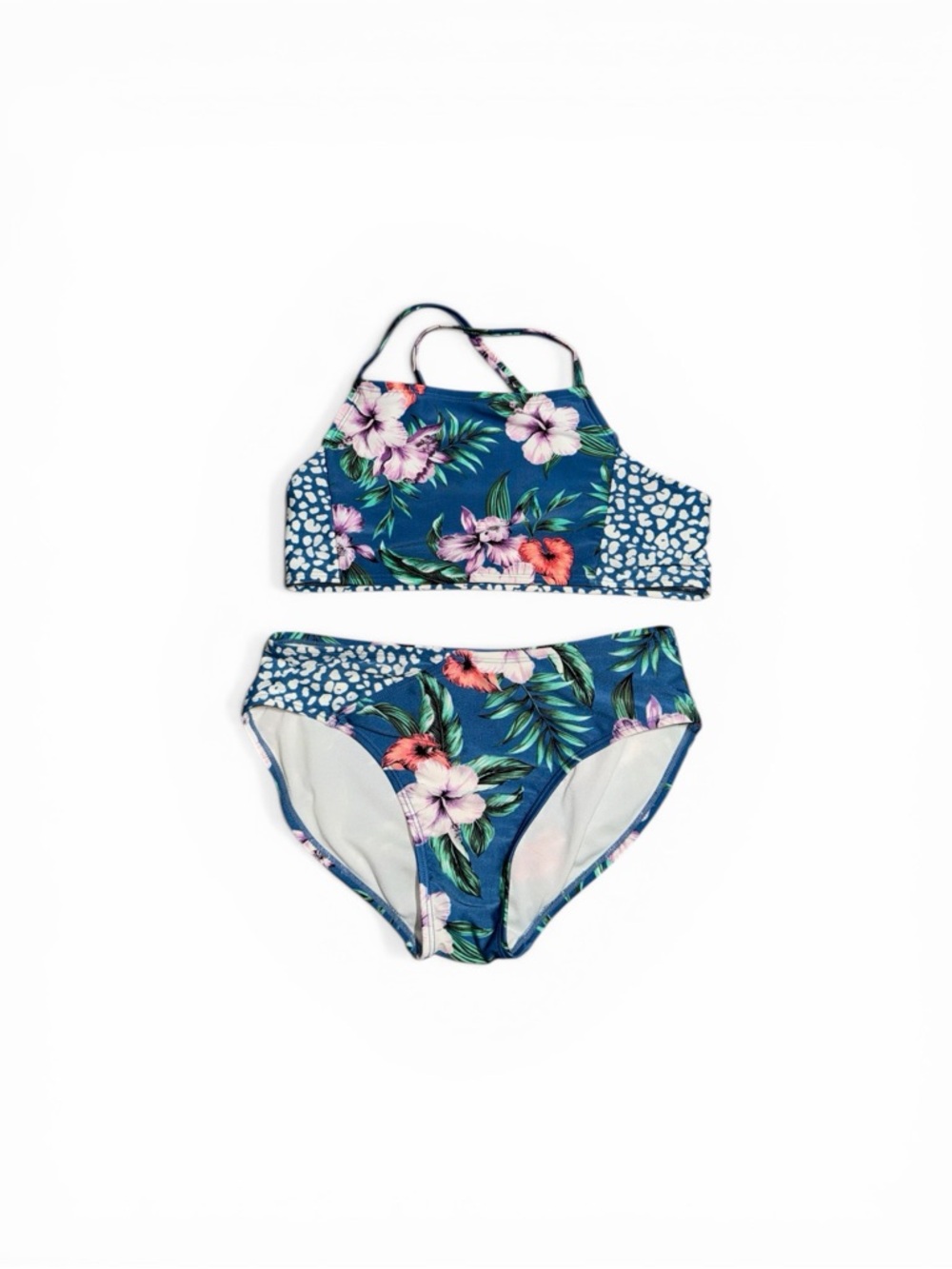 Girls' Blue Tropical Floral Two-Piece Swim Set